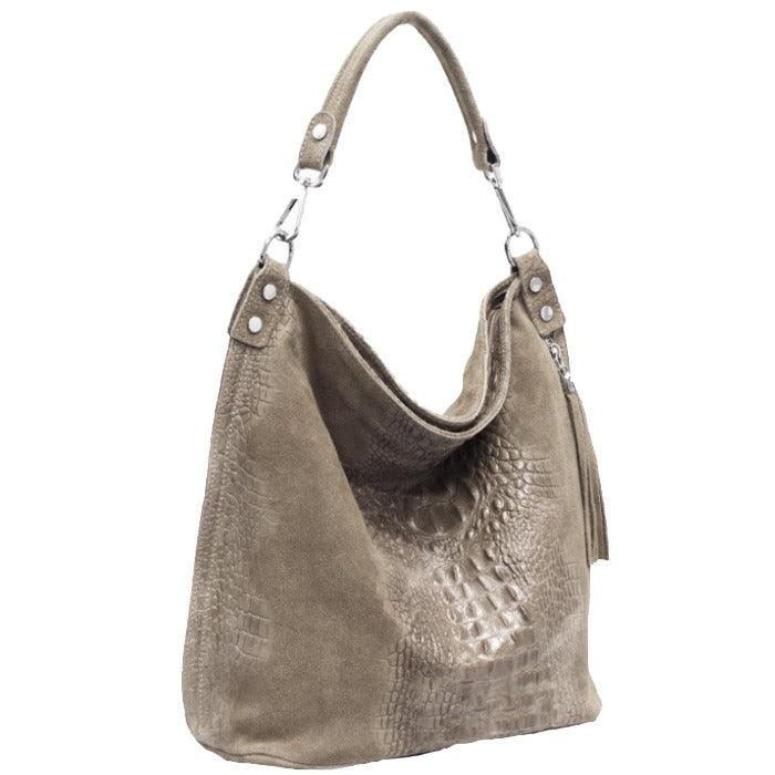 Luxurious Beige Croc Suede Hobo Bag – Elegant & Functional by Sostter at brixbailey.com