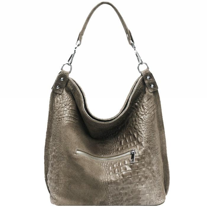 Beige Croc Suede Leather Hobo Shoulder Bag | Baxlx - Brix + Bailey