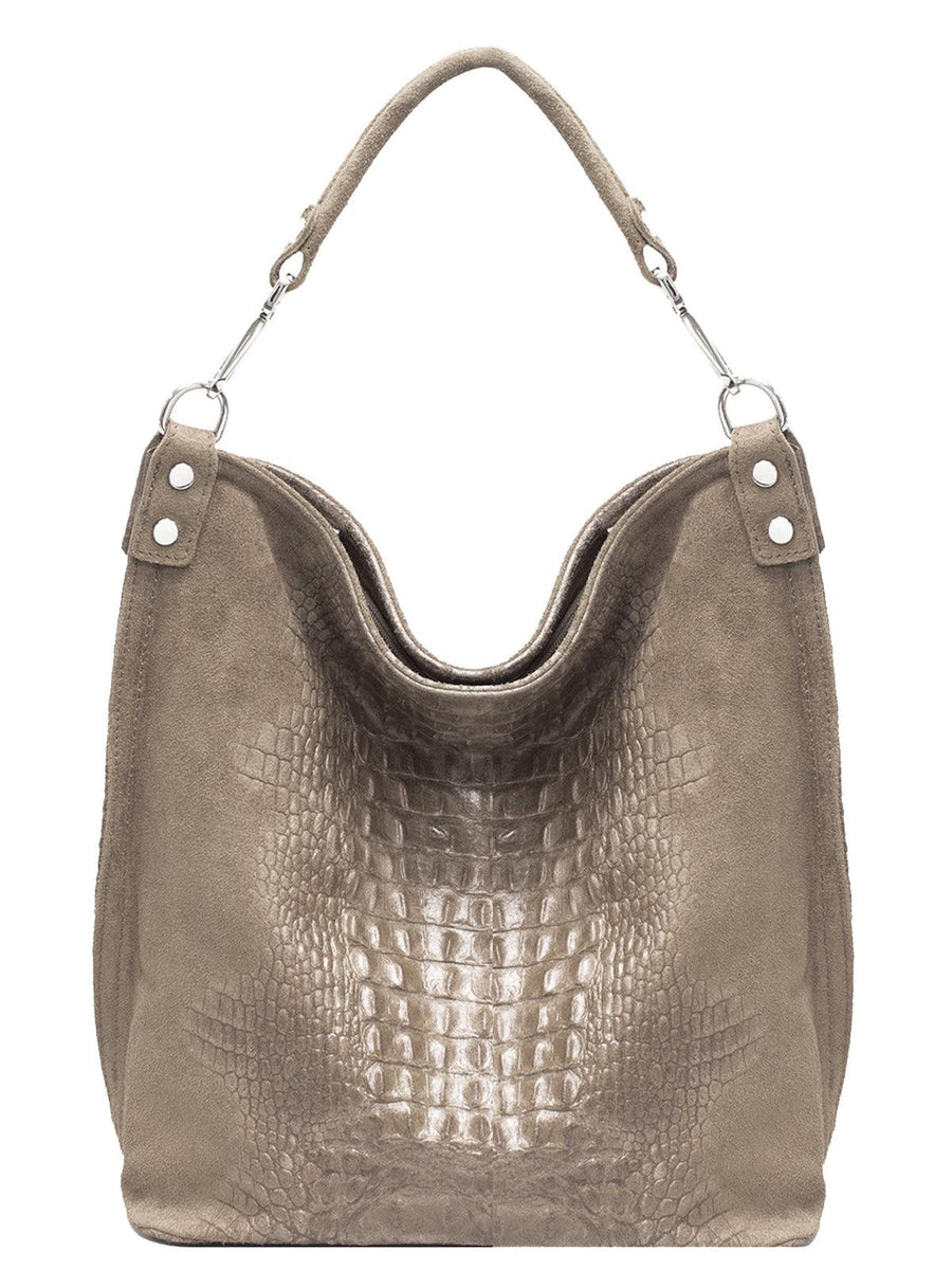 Elegant Beige Croc Suede Hobo Bag – Luxurious & Versatile by Sostter at brixbailey.com