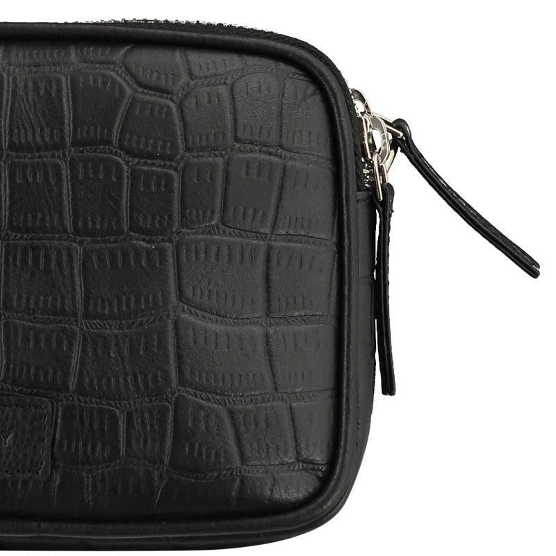 Black Croc Print Leather Crossbody Bag | Byrxi - Brix + Bailey