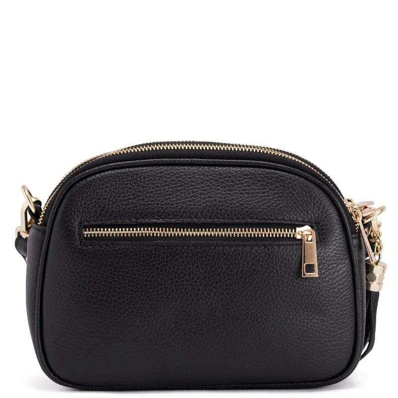 Black Leather Multi Section Cross Body Camera Bag - Brix + Bailey