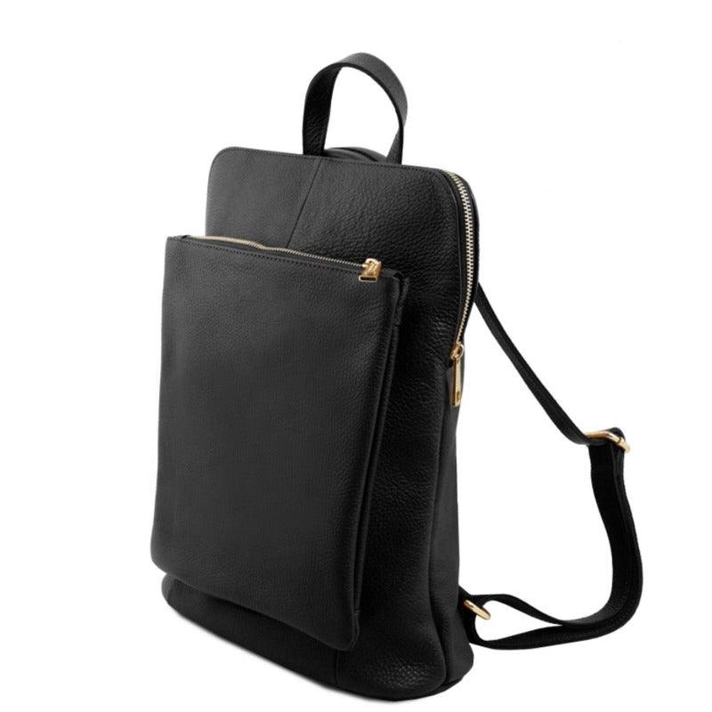 Black Soft Pebbled Leather Pocket Backpack - Brix + Bailey