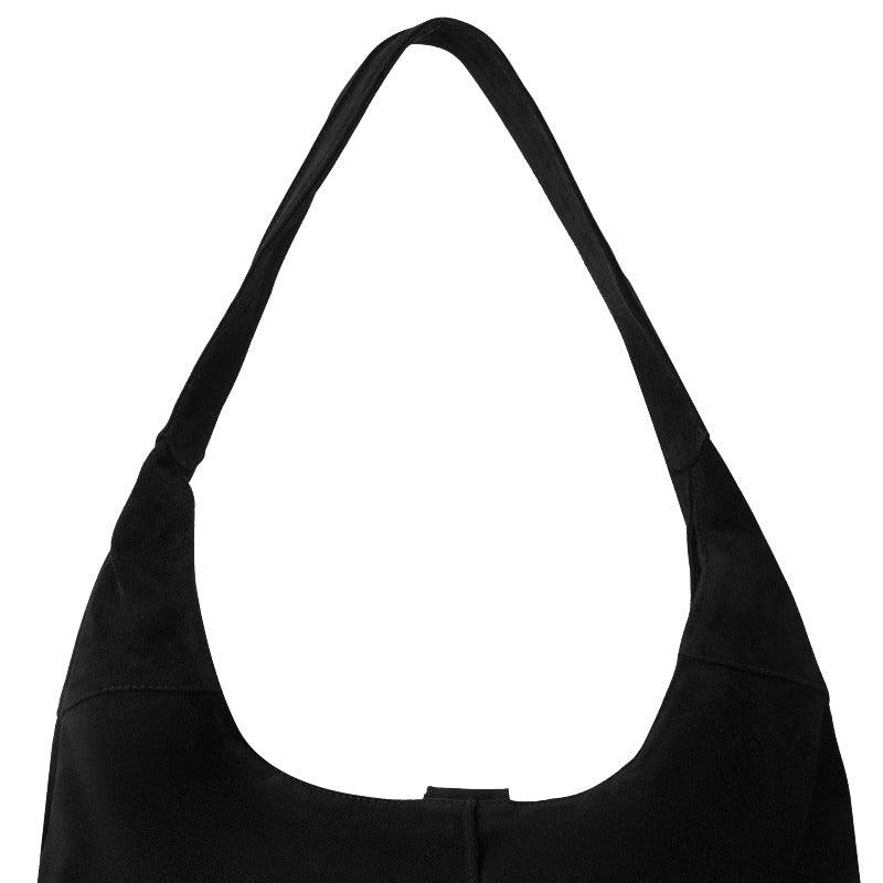 Black Soft Suede Leather Hobo Shoulder Bag - Brix + Bailey