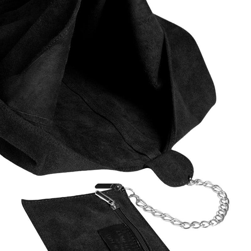 Luxurious Black Suede Hobo Shoulder Bag - Elegant & Secure by Sostter at brixbailey.com