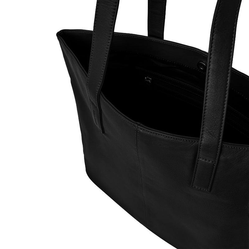 Black Zipped Leather Everyday Tote - Brix + Bailey