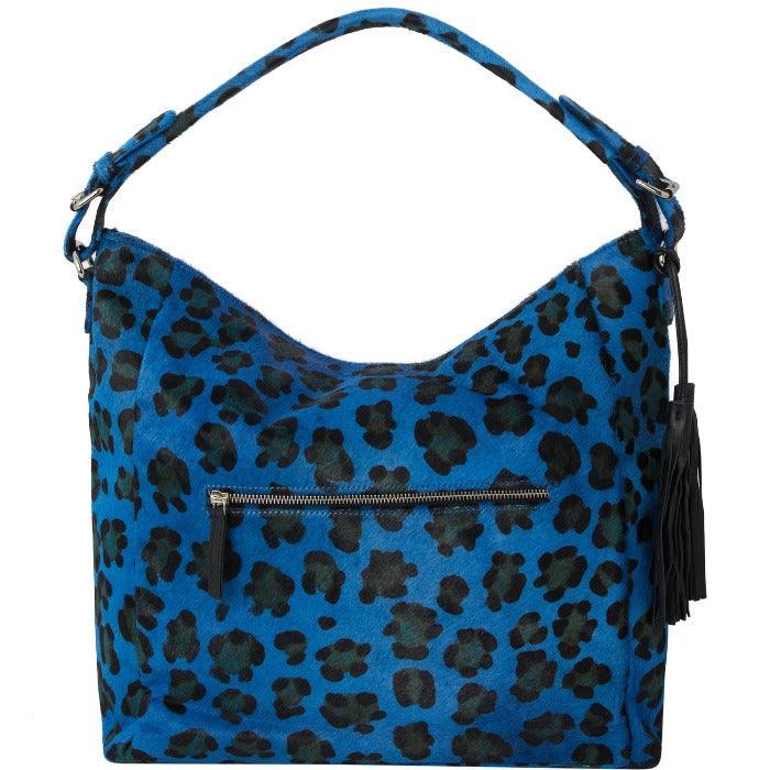 Blue Leopard Print Calf Hair Leather Top Handle Grab Bag - Brix + Bailey