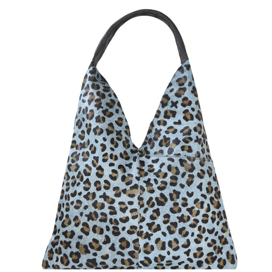 Blue Leopard Cowhide Leather Boho Leather Bag Brix and Bailey Ethical Sustainable Brand Handbags