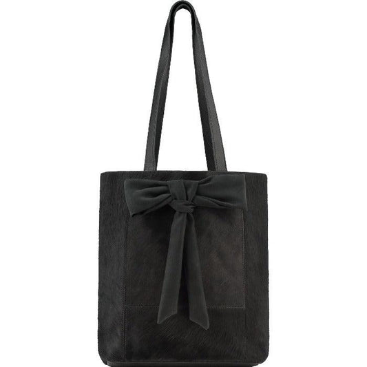 Bow Compact Haircalf Leather Tote Bag Black - Brix + Bailey