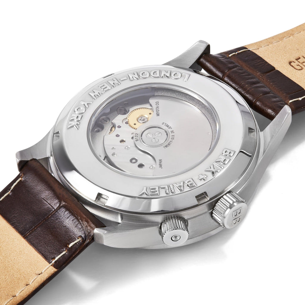 Brown Luxury Heyes Automatic Mens Watch with Metal Strap Brix and Bailey