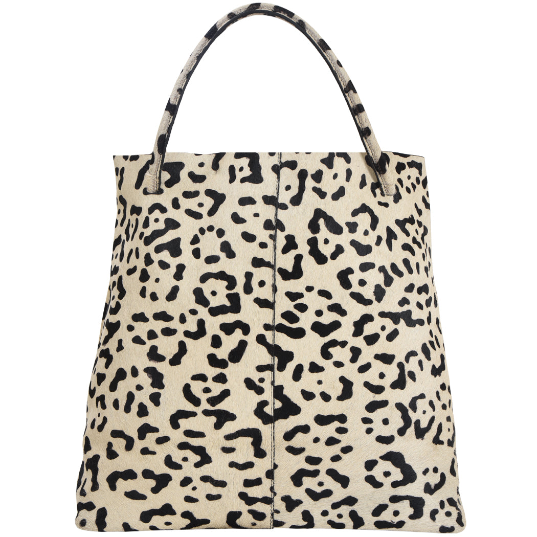 Ivory Leopard Print Drawcord Leather Hobo Shoulder Bag Brix Bailey Ethical Sustainable Handbag Brand
