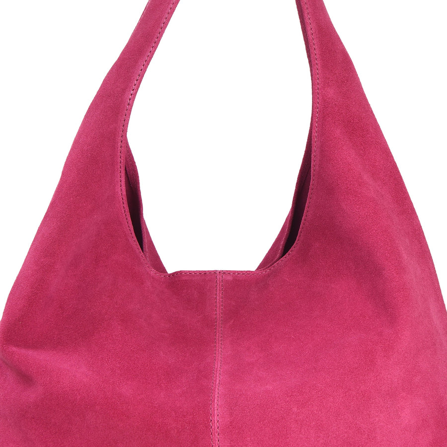 Raspberry Suede Leather Hobo Boho Shoulder Bag Brix and Bailey  Ethical Handbag Brand