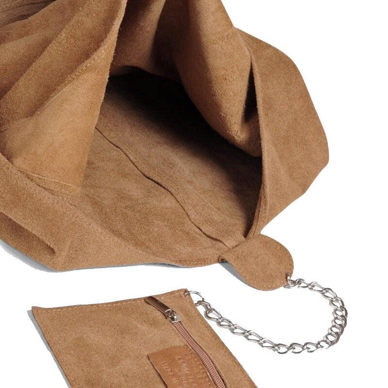 Luxurious Camel Suede Hobo Bag – Spacious & Elegant Leather by Sostter at brixbailey.com