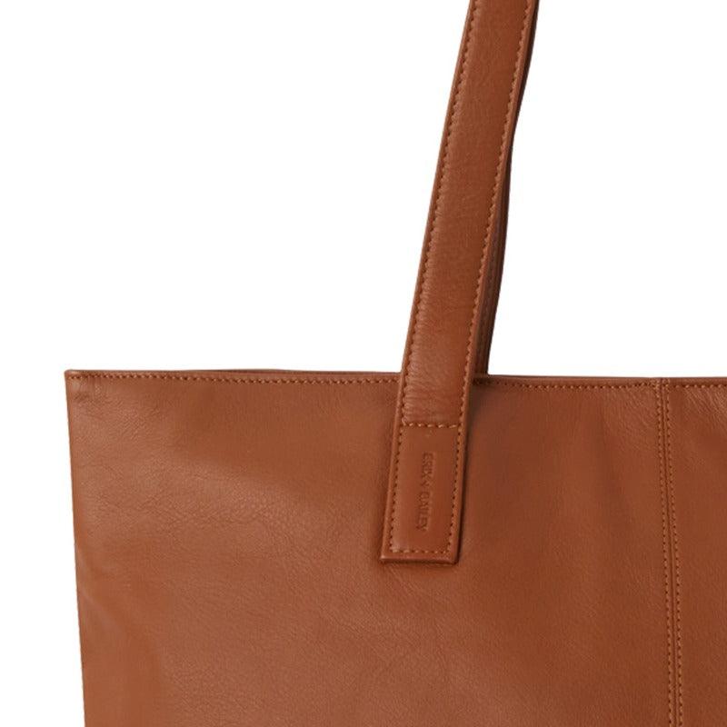 Camel Zipped Leather Everyday Tote - Brix + Bailey