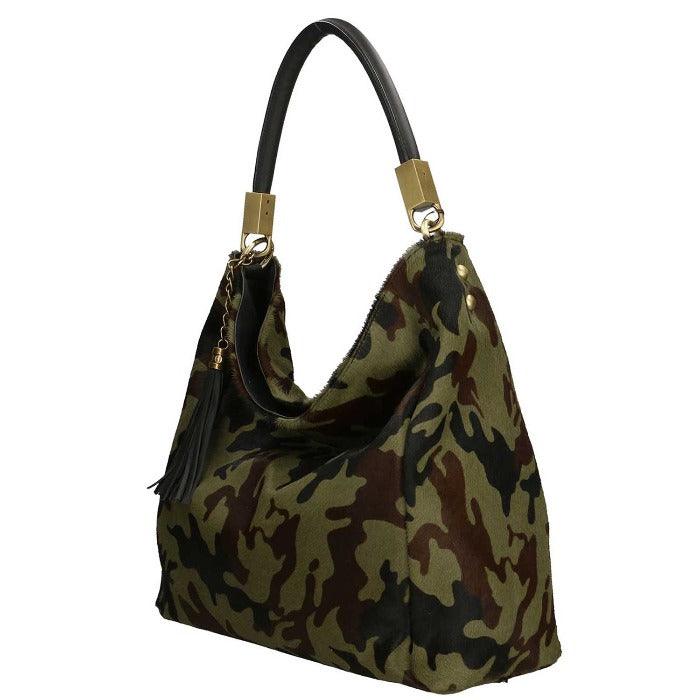 Camouflage Calf Hair Leather Bag – Elegant & Versatile by Sostter at brixbailey.com