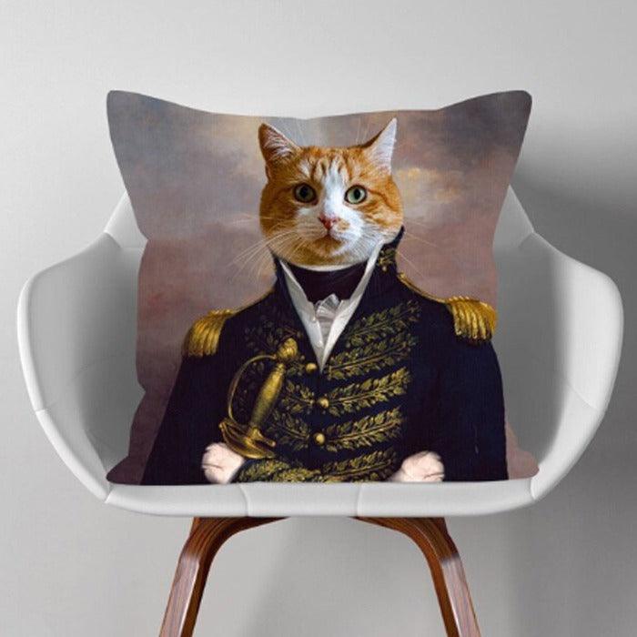Cat In Full Military Attire Oil Painting Cushion Pillow - Brix + Bailey