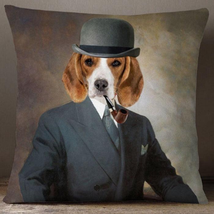 Dog In A Bowler Hat Oil Painting Cushion Pillow - Brix + Bailey