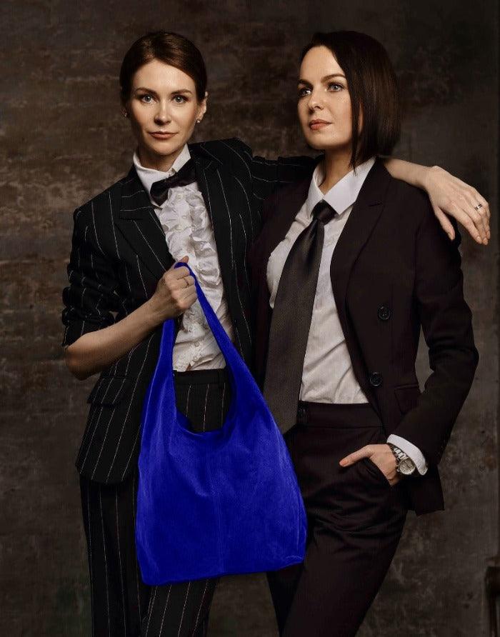 Electric Blue Suede Hobo Bag – Luxurious & Versatile by Sostter at brixbailey.com