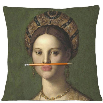 Girl With The Orange Pencil Oil Painting Cushion Pillow - Brix + Bailey