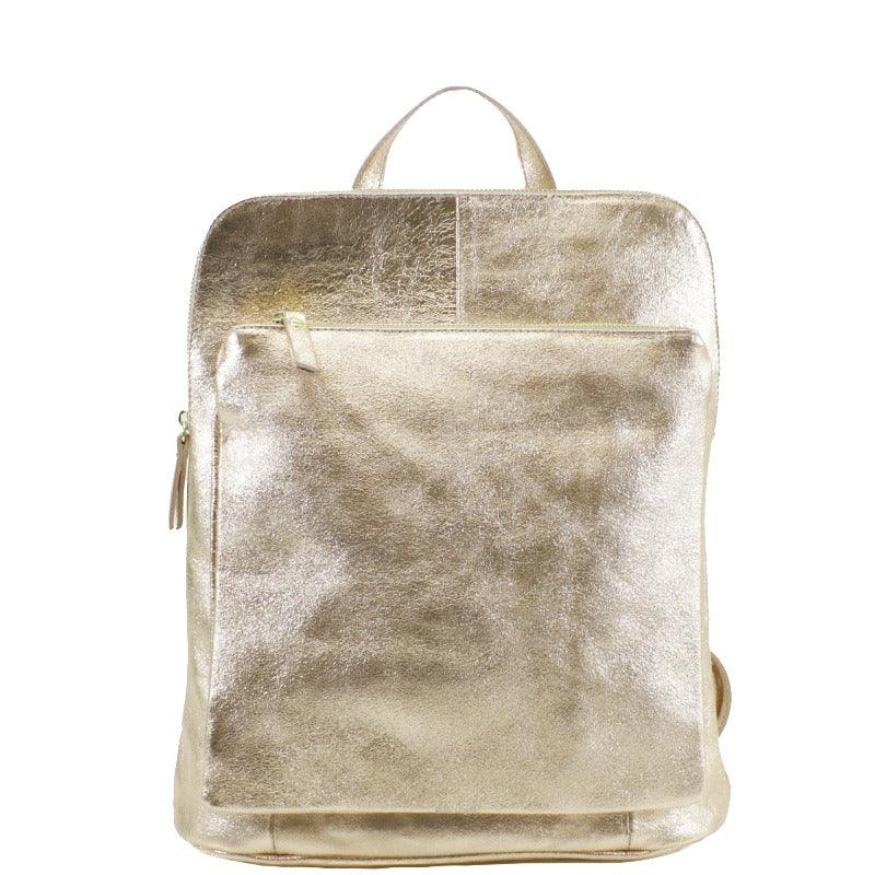 Gold Convertible Metallic Leather Pocket Backpack - Brix + Bailey