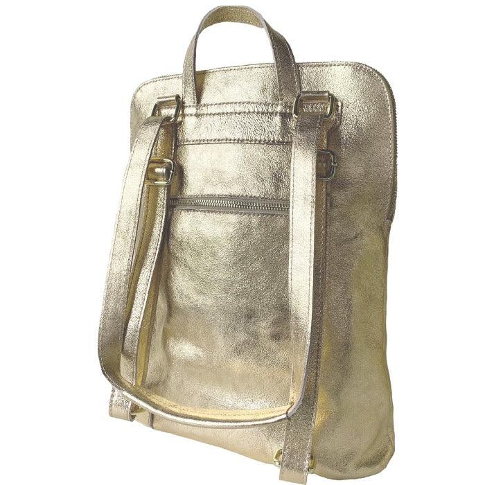 Gold Metallic Leather Backpack – Versatile & Sophisticated by Sostter at brixbailey.com