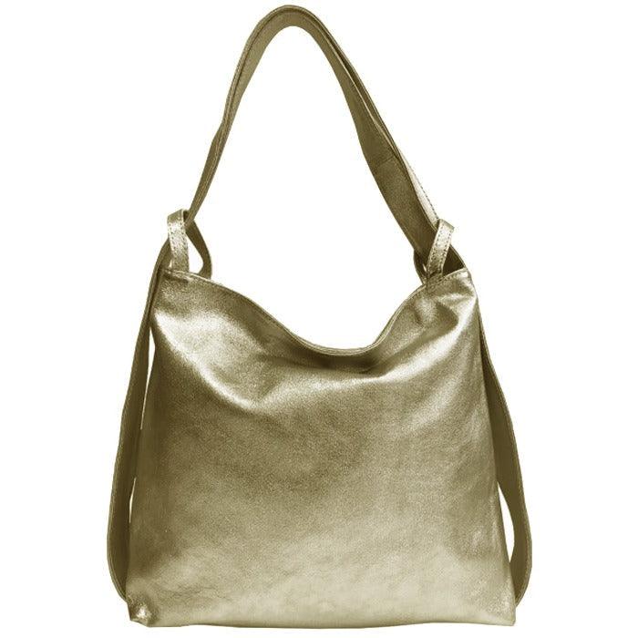 Gold Metallic Leather Convertible Tote Backpack – Stylish & Spacious by Sostter at brixbailey.com