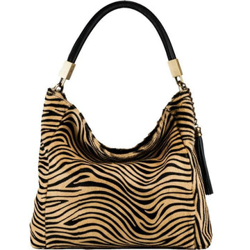 Gold Zebra Print Calf Hair Leather Tassel Grab Bag - Brix + Bailey