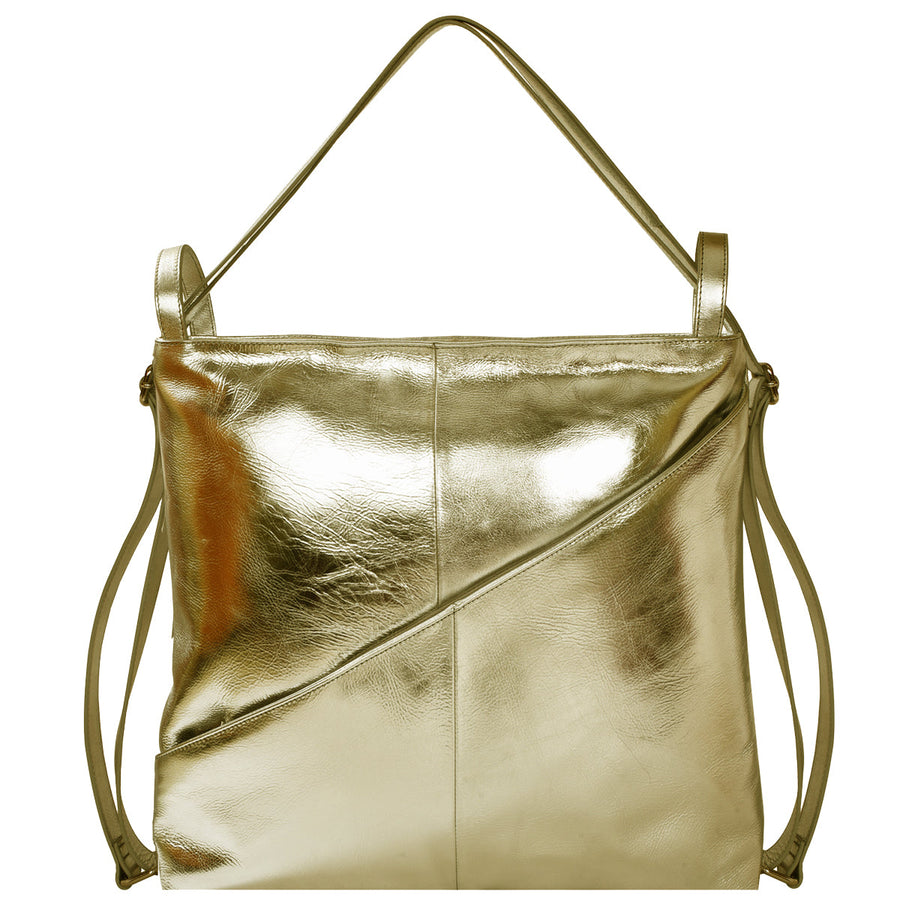 Gold Metallic Leather Convertible Tote Backpack Ethical Sustainable Brix Bailey Bag Brand