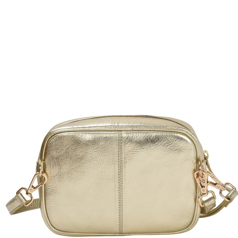 Gold Convertible Leather Cross Body Camera Bag Ethical Sustainable Bag Brand Brix and Bailey