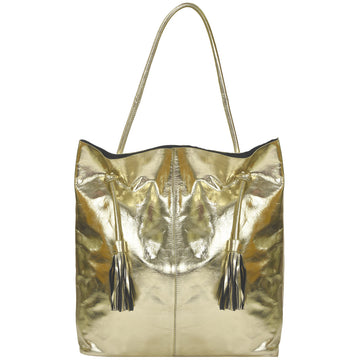 Gold Drawcord Metallic Leather Hobo Shoulder Bag Brix Bailey Ethical Sustainable Metallic Bag 
