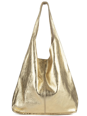 Gold Metallic Leather Hobo Shoulder Bag Brix and Bailey Sostter Womens Bag