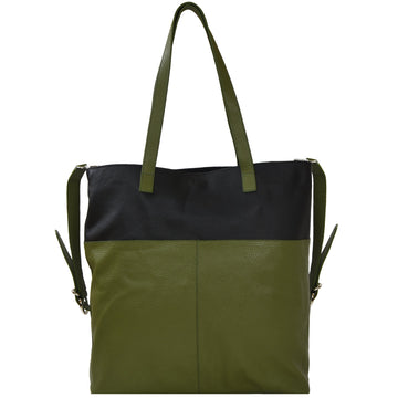 Olive And Black Two Tone Leather Tote