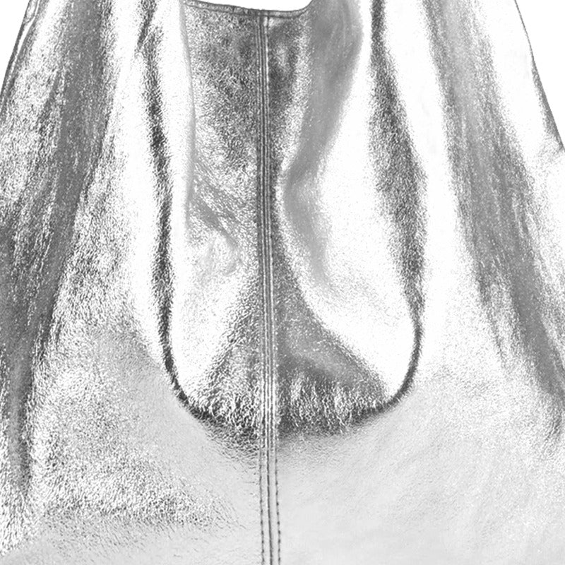 Silver Metallic Leather Hobo Bag – Chic & Spacious by Sostter at brixbailey.com