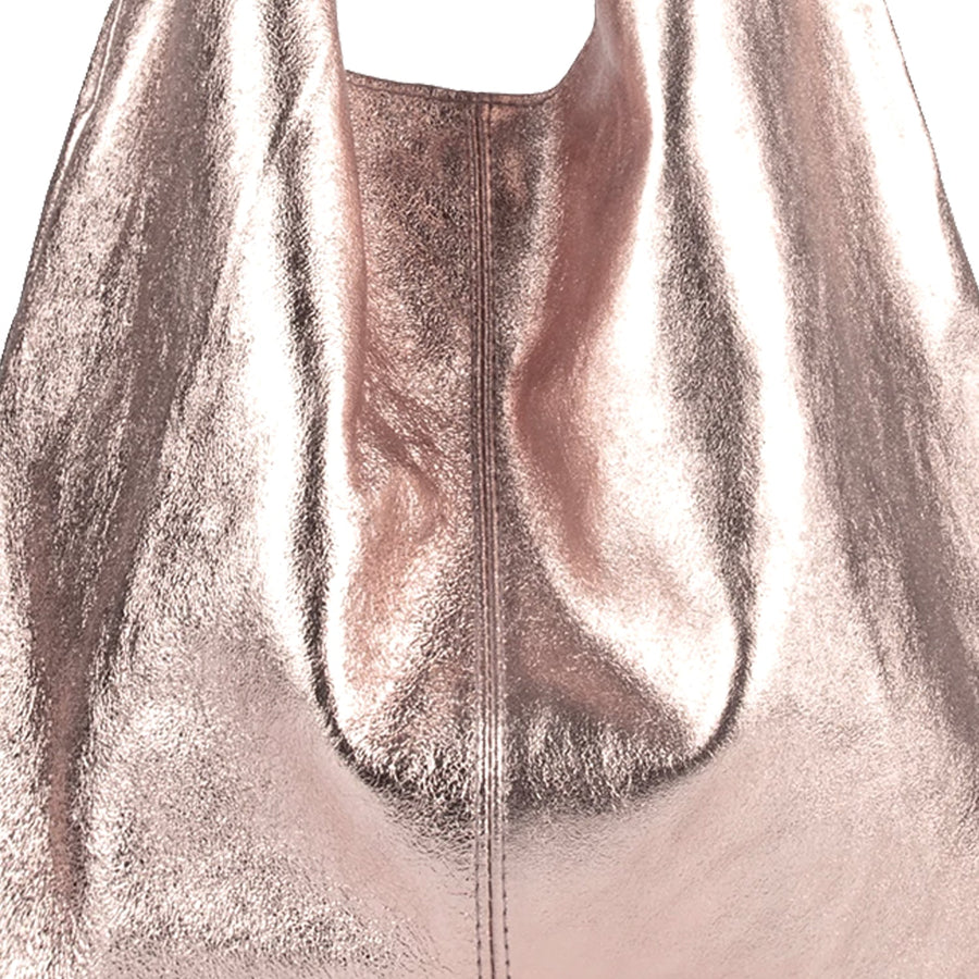 Rose Gold Metallic Leather Hobo Shoulder Bag