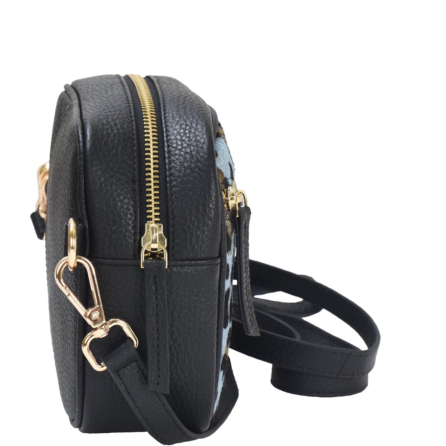 Blue Animal Print Convertible Leather Crossbody Bag