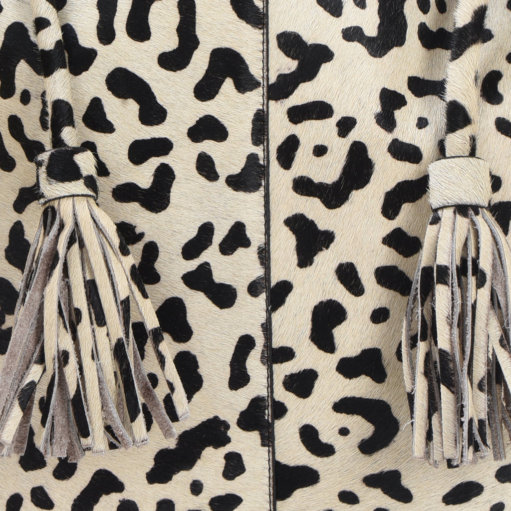 Ivory Leopard Print Drawcord Leather Hobo Shoulder Bag Brix Bailey Ethical Sustainable Tote Bag