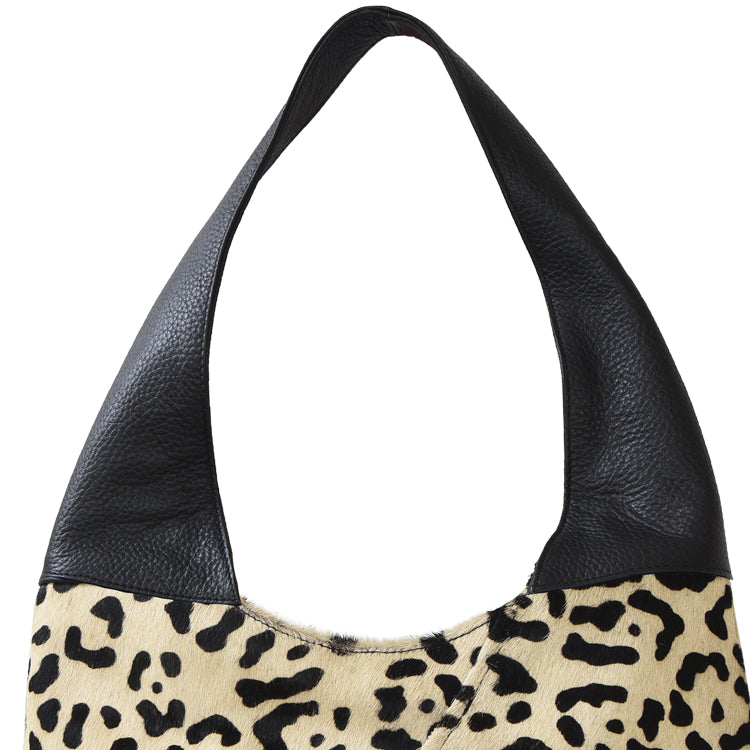 Ivory Leopard Print Leather Shoulder Hobo Bag Brix Bailey Ethical Sustainable Leather Brand 