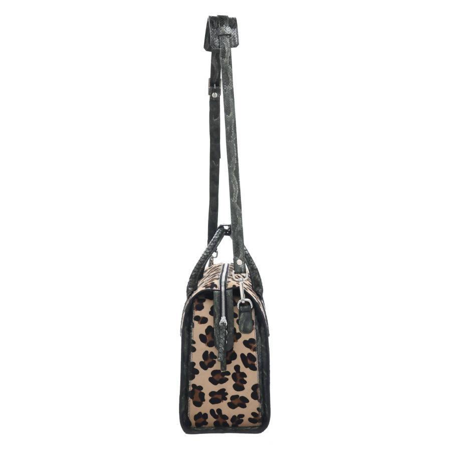 Leopard Print Hair On Hide Leather Structured Top Handle Bag - Brix and Bailey® - Contemporary Bag, Watch and Accessory Brand
