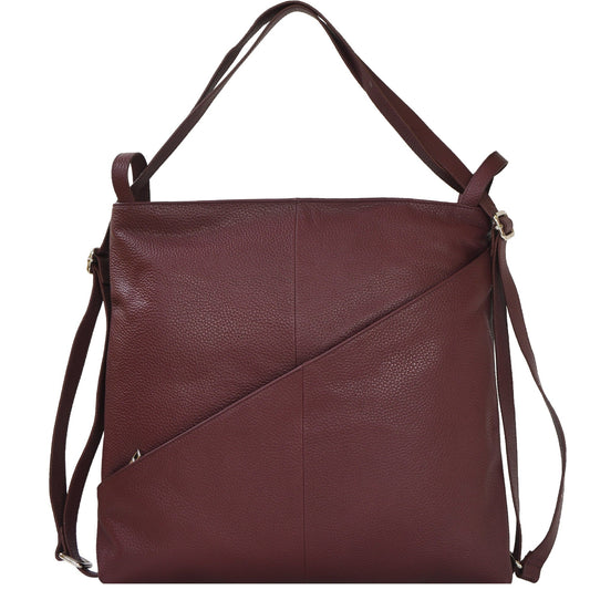 Maroon Leather Convertible Tote Backpack Brix and Bailey Ethical Brand