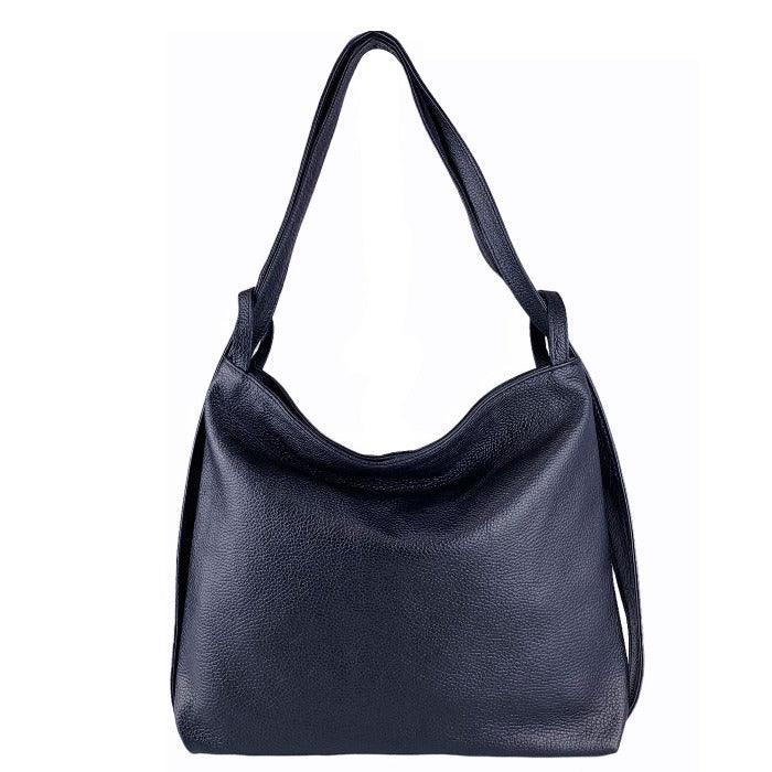 Navy Pebbled Leather Convertible Tote Backpack - Brix + Bailey