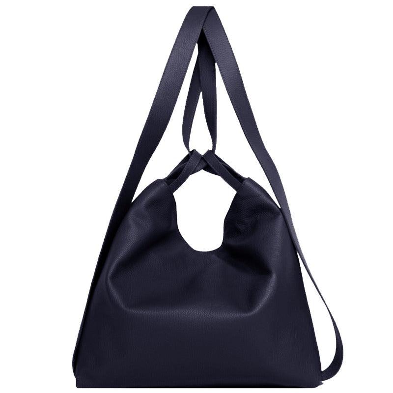 Navy Pebbled Leather Convertible Tote Backpack - Brix + Bailey