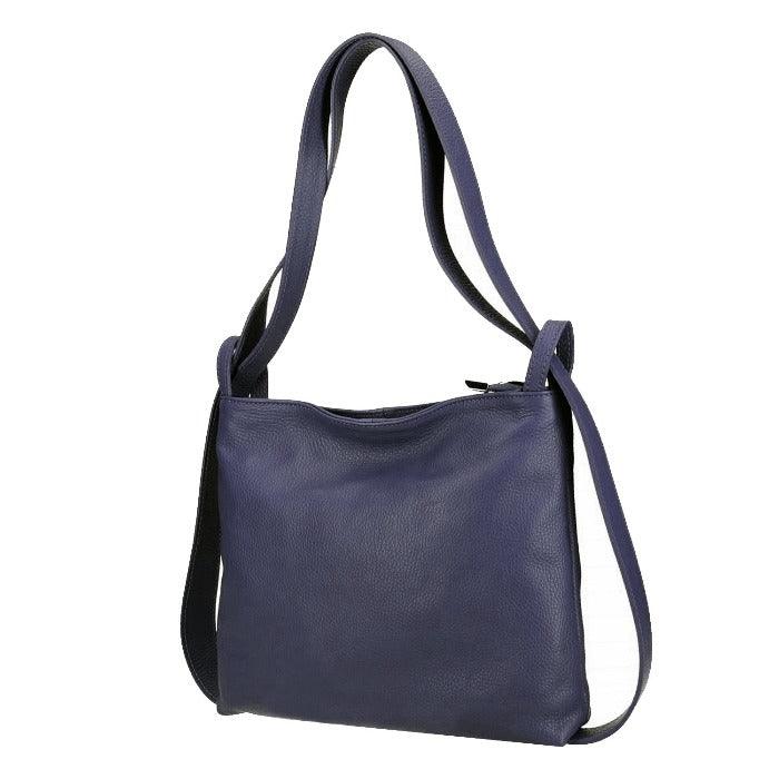 Navy Pebbled Leather Convertible Tote Backpack - Brix + Bailey