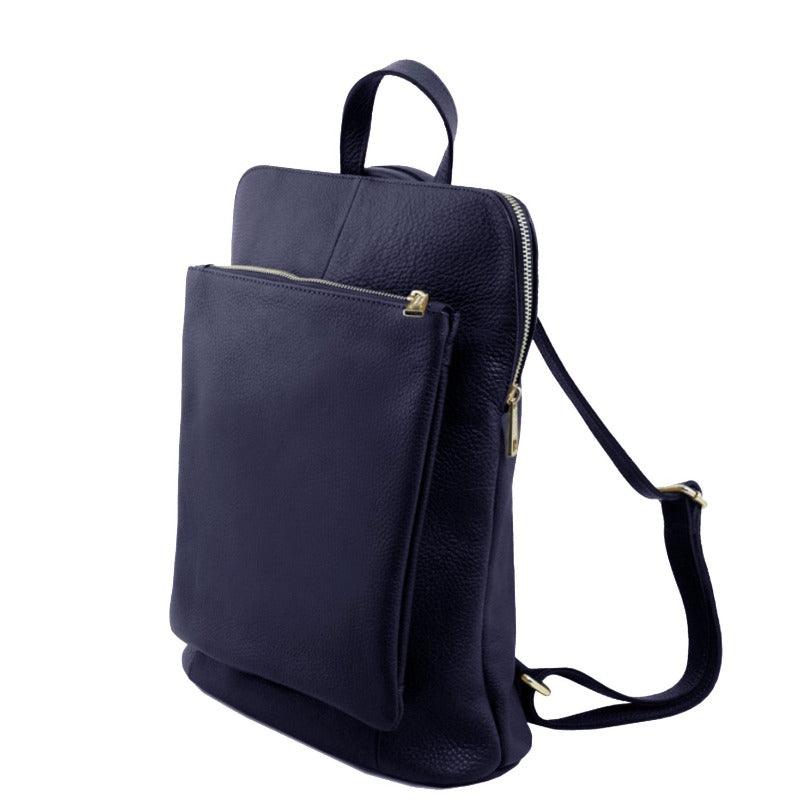 Soft Navy Pebbled Leather Backpack – Versatile & Functional by Sostter at brixbailey.com