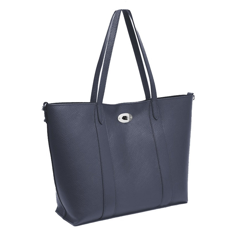 Navy Blue Turnlock Leather Tote – Elegant & Spacious by Sostter at brixbailey.com