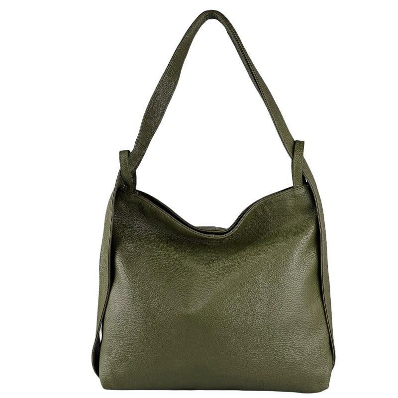 Olive Green Pebbled Leather Convertible Tote Backpack - Brix + Bailey