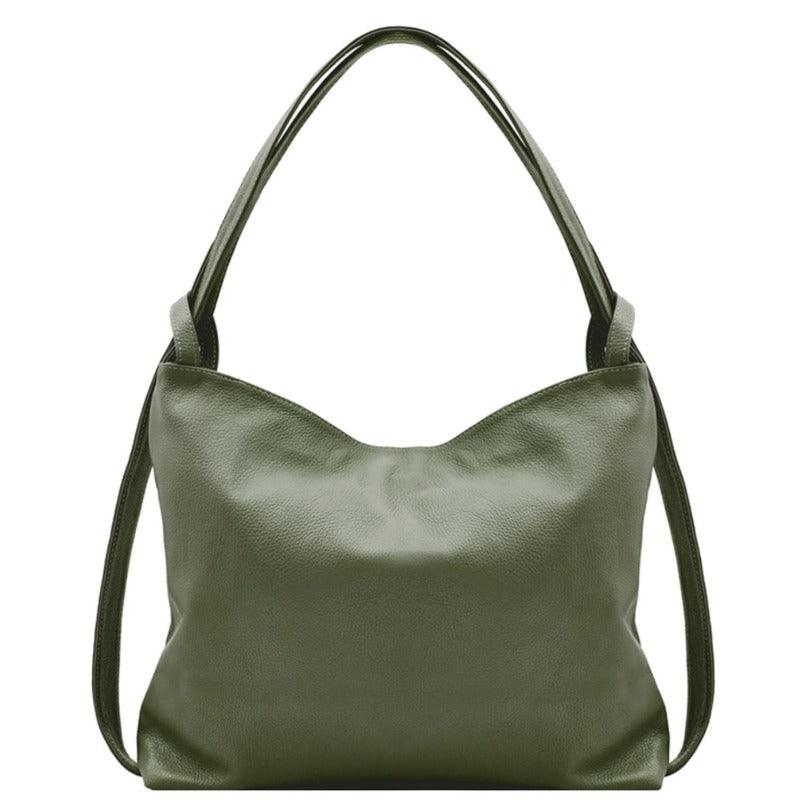 Olive Green Pebbled Leather Convertible Tote Backpack - Brix + Bailey