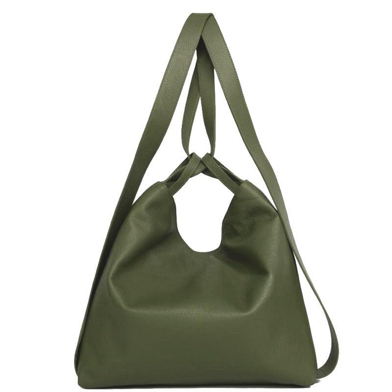 Olive Green Pebbled Leather Convertible Tote Backpack - Brix + Bailey