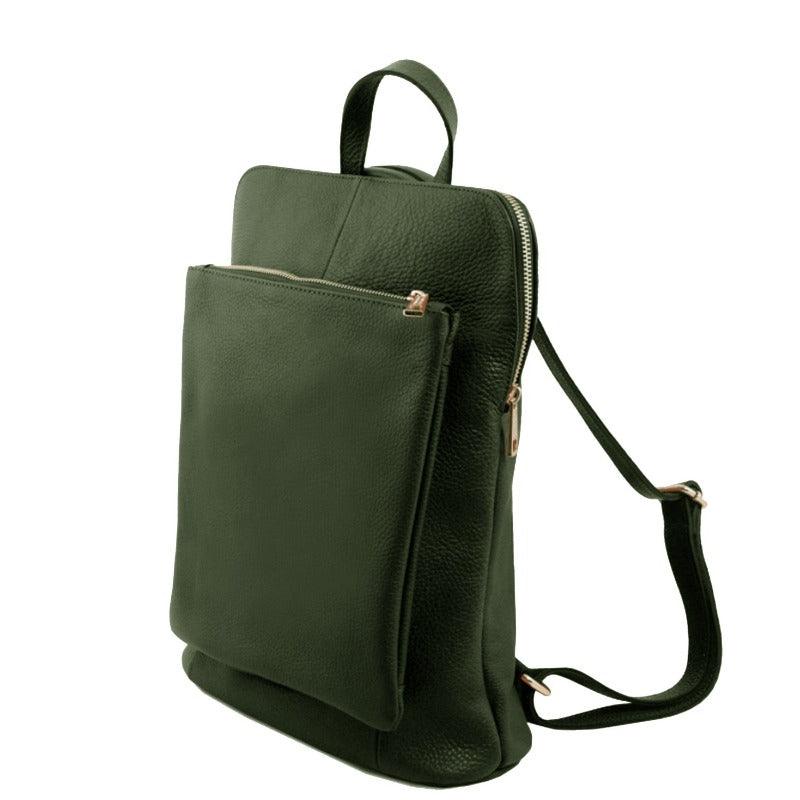 Olive Soft Pebbled Leather Pocket Backpack - Brix + Bailey