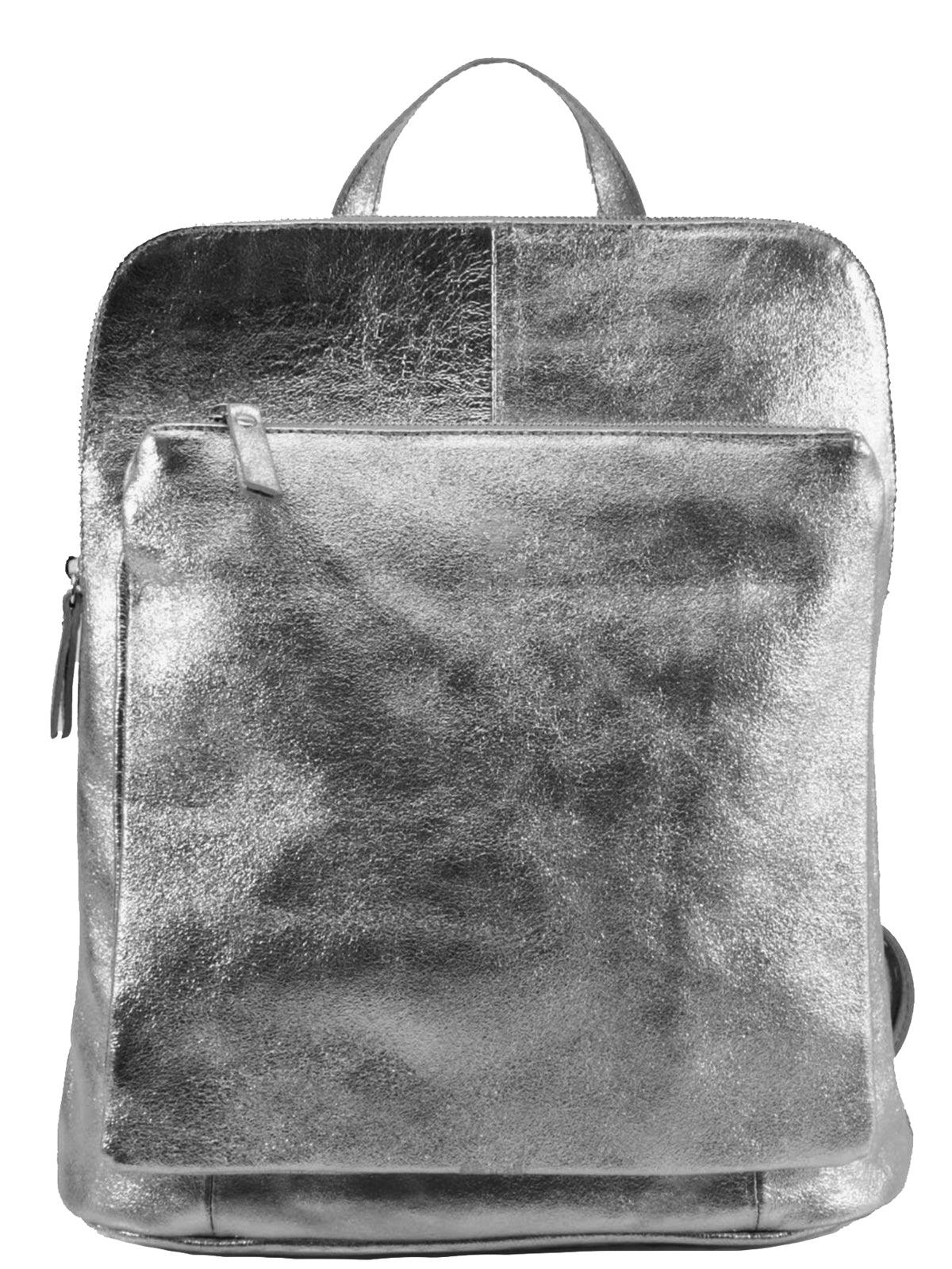 Pewter Convertible Metallic Leather Pocket Backpack - Brix + Bailey