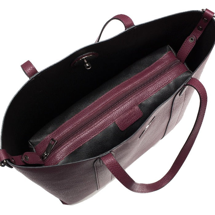 Plum Horizontal Turnlock Leather Tote Bag Womens Leather Tote Shopper Brix Bailey Sostter
