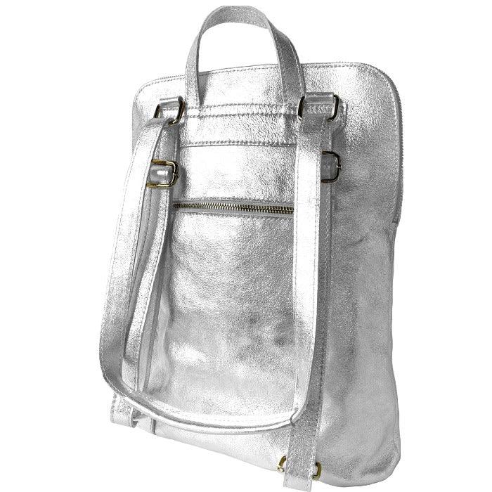 Silver Convertible Metallic Leather Pocket Backpack - Brix + Bailey